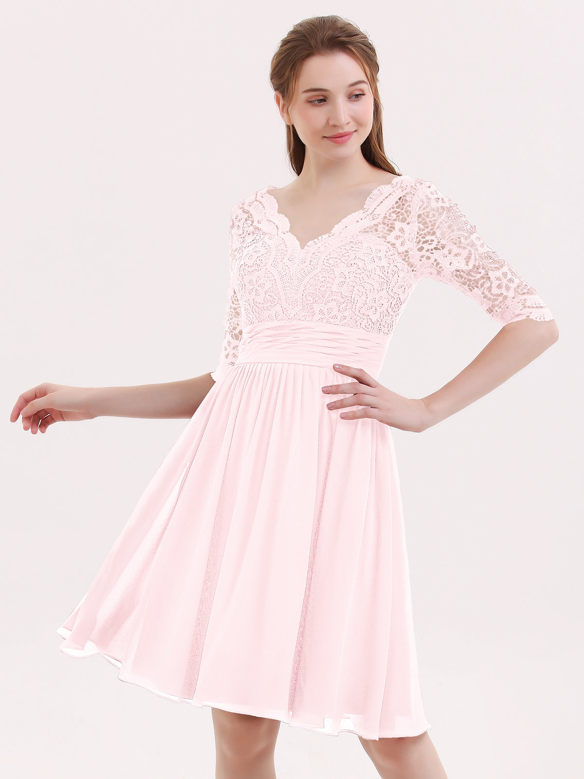 Light pink lace dress with clearance sleeves