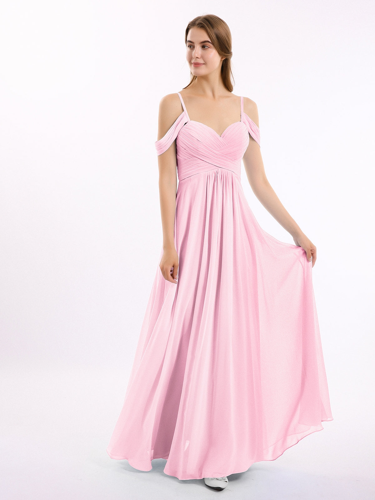 Spaghetti Straps Chiffon Dresses with Ruffle Blushing Pink main image 1