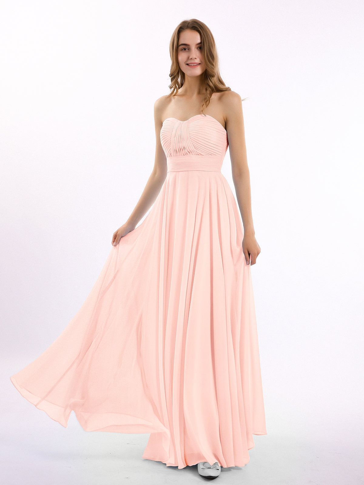 strapless open back dress 3 Piece Embroidered Dusty Pink Chiffon Dress With Trouser & Viscose Dupatta  – Nishat Boutique main image 1