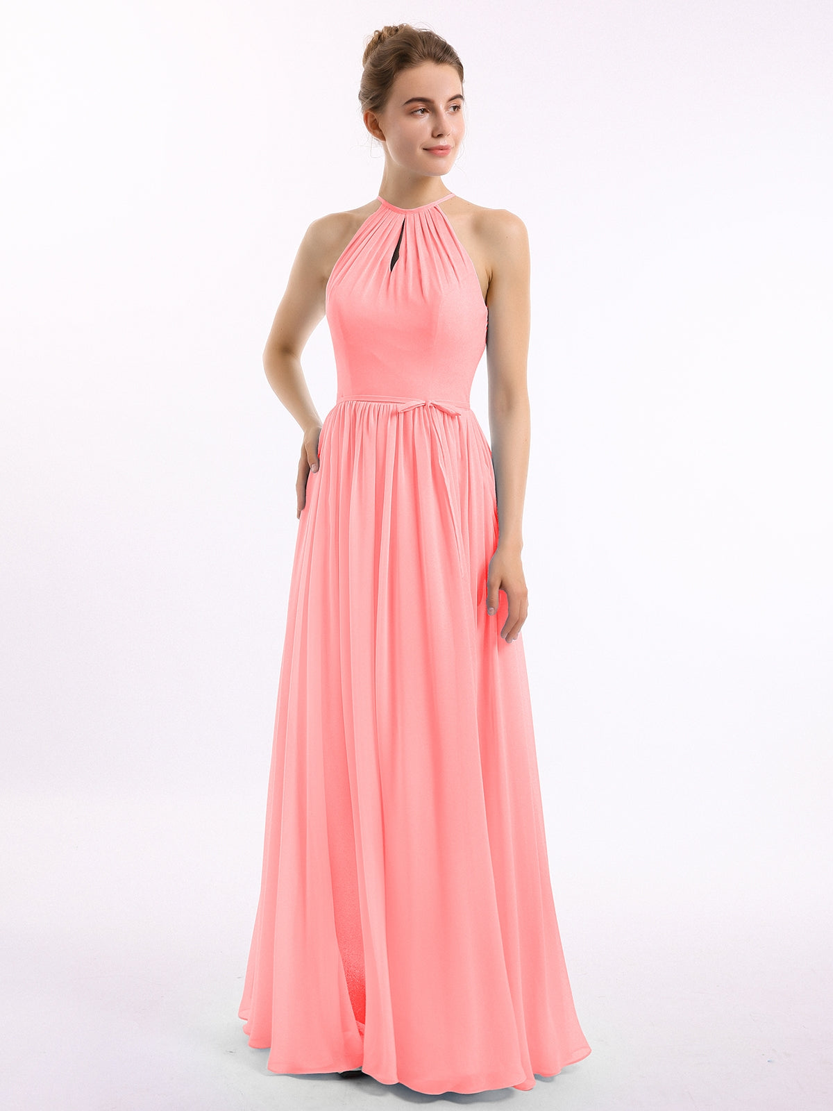 Halter Chiffon Gown Triangular Open Back Stormy Plus Size