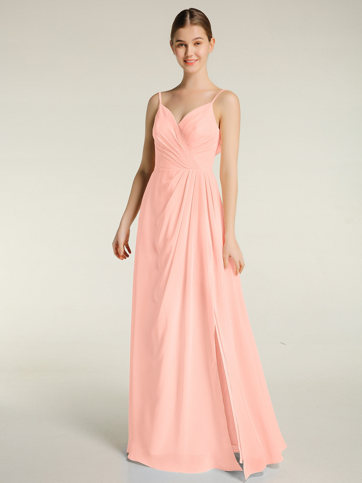 Spaghetti Strap Chiffon Bridesmaid Dress with Slit Coral Plus Size