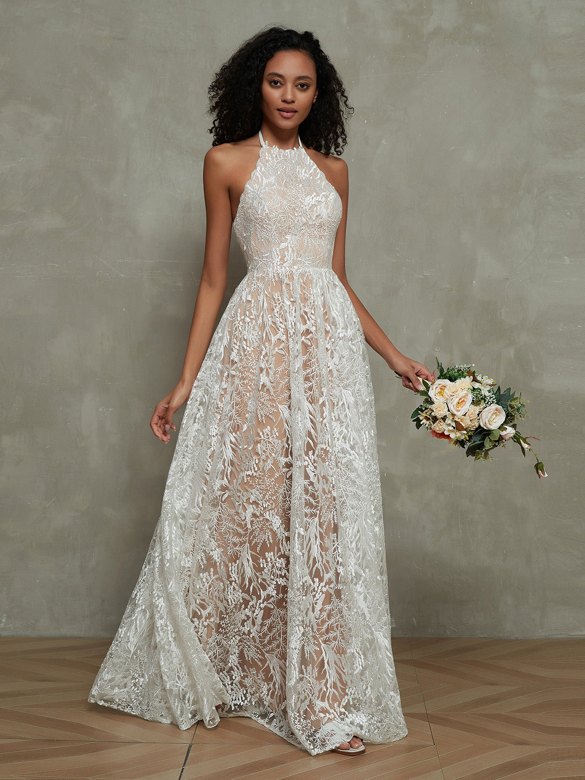 Nude Lining Ivory Lace Birdal Wedding Dresses Ivory BABARONI