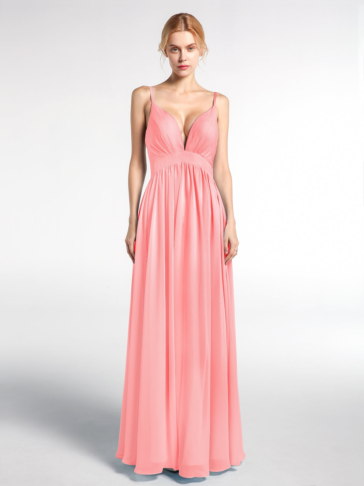 Full Deep V-neck Empire Waist Chiffon Dress Black