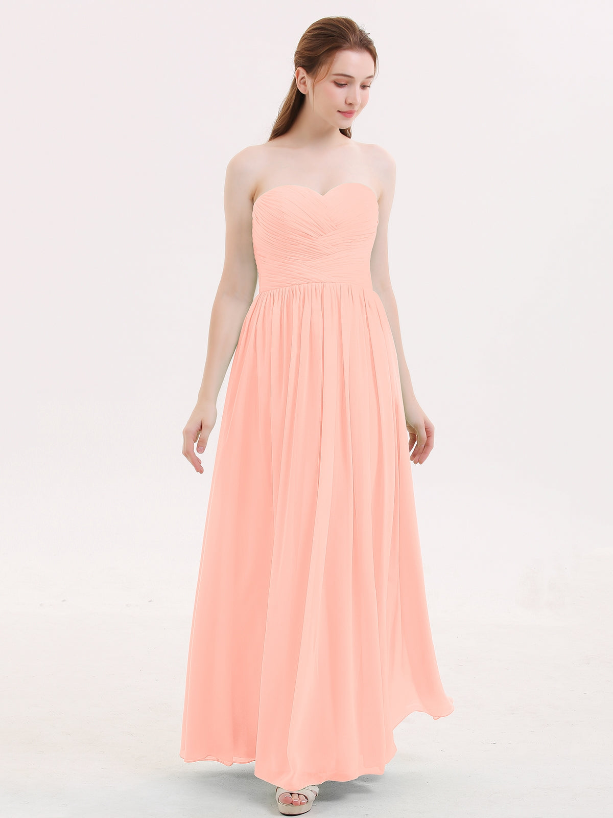 BABARONI Chiffon Coral Bridesmaid Dresses A-line Sweetheart Sleeveless  Floor-length – BABARONI UK