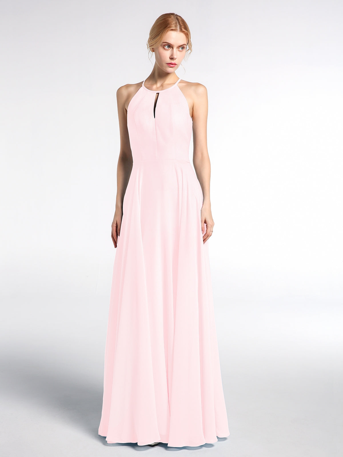 Keyhole Halter Neck Circle Skirt Maxi Dress Peach