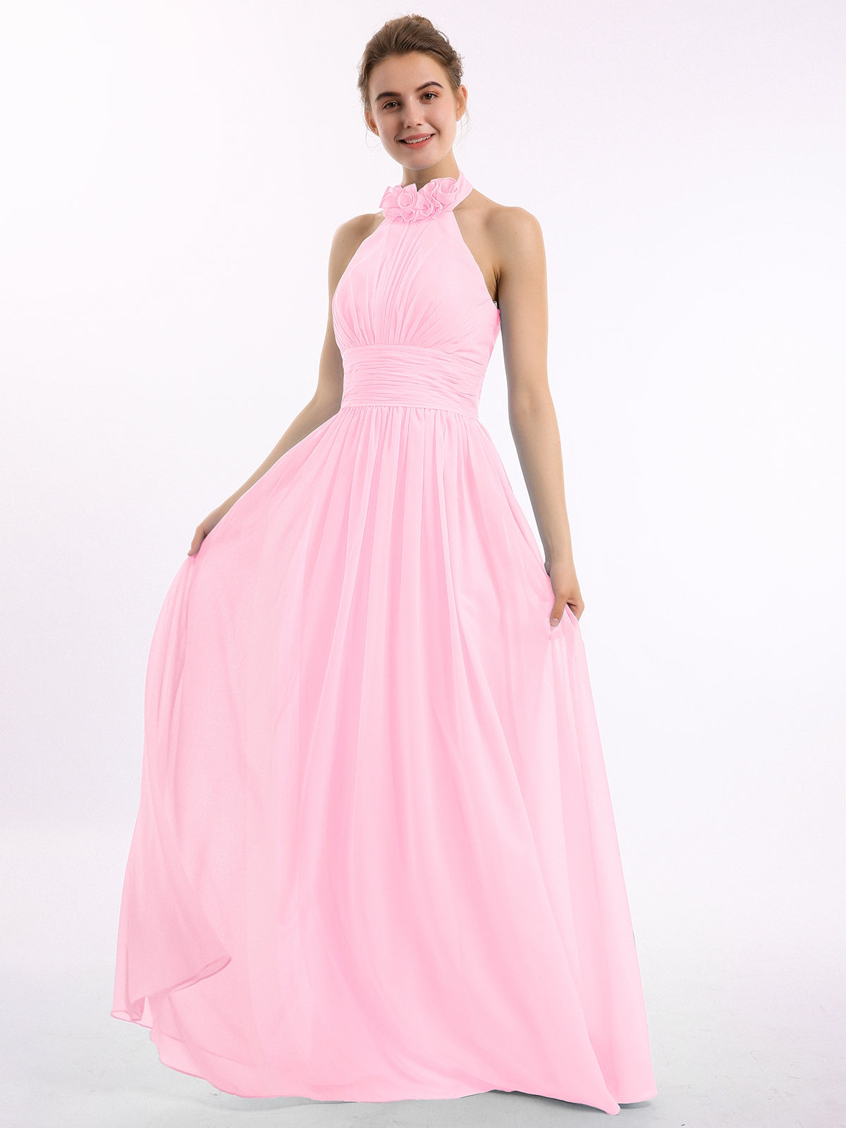 Strapless Long Sheath Chiffon Gown with Slit Candy Pink
