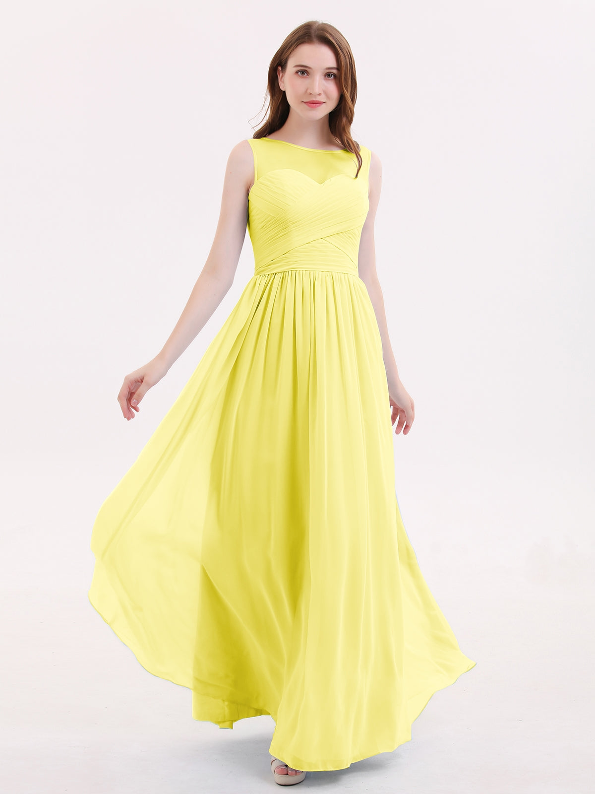 Chiffon Long Dresses with Illusion NECK Watermelon