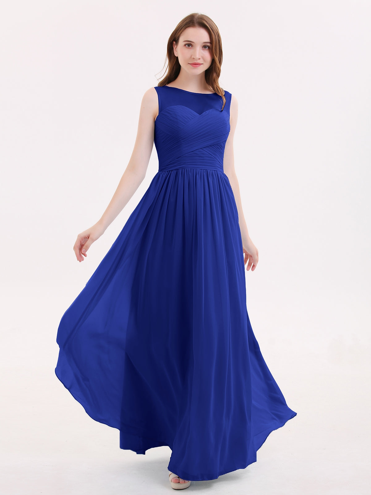 BABARONI Chiffon Royal Blue Bridesmaid Dresses A-line Illusion Sleeveless  Floor-length – BABARONI UK