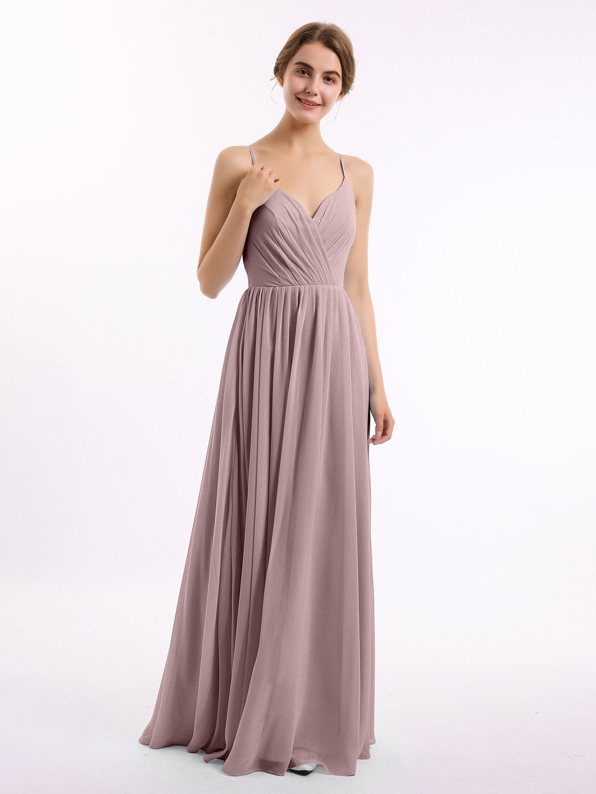 Spaghetti Strap Long Chiffon Bridesmaid Gowns Vintage Mauve Vintage Mauve UK4
