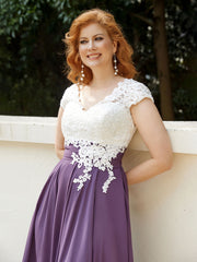 Cap Sleeves Chiffon Dresses with Ivory Bodice Grape