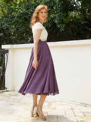 Cap Sleeves Chiffon Dresses with Ivory Bodice Grape