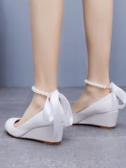 Elegant Round Toe Platform Heels Beaded Mary Janes