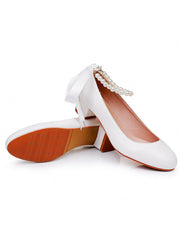 Round Toe Chunky Heels Beaded Wedding Shoes