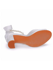 Simple Peep Toe Ribbons Chunky Heel Sandals