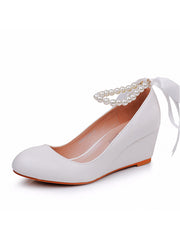 Elegant Round Toe Platform Heels Beaded Mary Janes