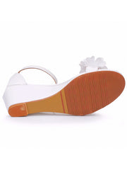 White Floral Open Toe Wedge Heels Beach Sandals