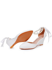 Pointed Toe Ribbons Wedge Heels Women's Wedding Shoes