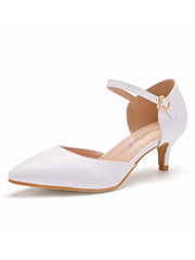Elegant Kitten Heels Pointed Toe Ankle-Strap Sandals
