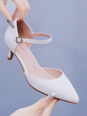 Elegant Kitten Heels Pointed Toe Ankle-Strap Sandals