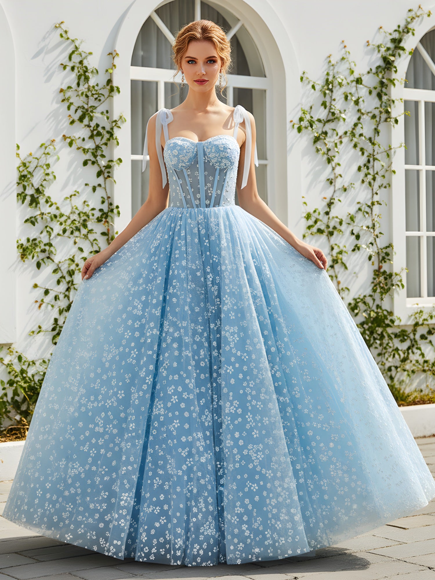 BABARONI Tulle Sky Blue Prom Dresses A-line Sweetheart Floor-length ...