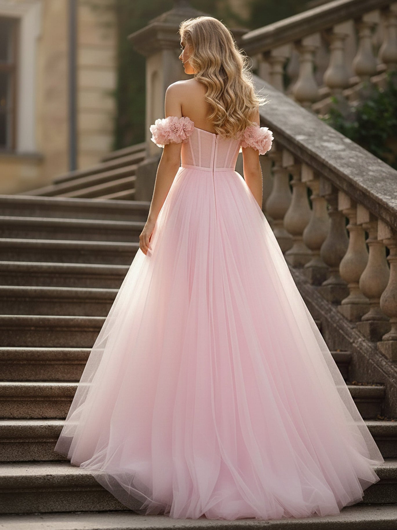 Pink Long Ball Gown Dresses Uk Pink Prom Dresses A Line Strapless Lace Top  Tulle Puffy