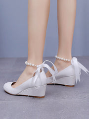 Round Toe Platform Heels Wedge Heels