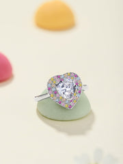 Heart Shape Colorful Zircon Sterling Silver Ring