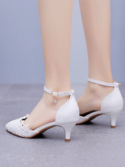 White Lace Embellished Stiletto Pointed Toe Sandals