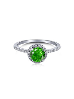 925 Sterling Silver Round Emerald Ring