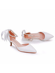 Kitten Heels Pointed Toe Ankle-Strap Wedding Shoes