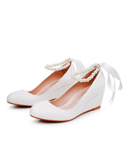 Elegant Round Toe Platform Heels Beaded Mary Janes