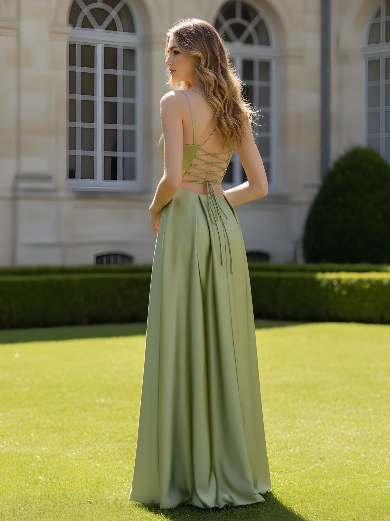 strapless open back dress Rosirene Olive Asymmetric-Neck Maxi Dress With Draped-Detailing  Club L  London