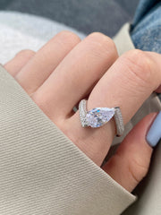 Crushed Ice Pear Cut White Gemstone Engagement Ring in S925