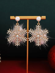Christmas Plush Snowflake Diamond Super Shiny Pearl Earrings