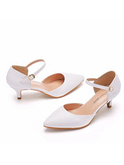 Elegant Kitten Heels Pointed Toe Ankle-Strap Sandals