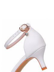 White Lace and Rhinestone Kitten Heels Wedding Shoes