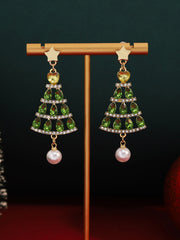 Christmas Tree Hollow Diamond Pearl Earrings