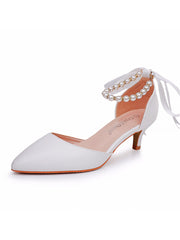 Kitten Heels Pointed Toe Ankle-Strap Wedding Shoes