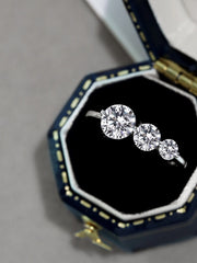 Round-Cut Three Sparkle Zircon Sterling Silver Ring