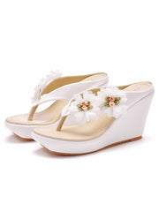 Casual Flower Decor Flip-Flop Wedge Heels Sandals