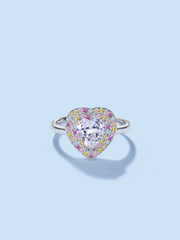 Heart Shape Colorful Zircon Sterling Silver Ring