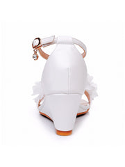 White Floral Open Toe Wedge Heels Beach Sandals