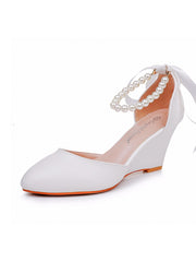 Pointed Toe Ribbons Wedge Heels Women's Wedding Shoes