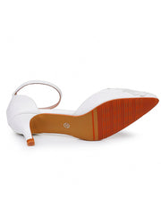 White Lace Embellished Stiletto Pointed Toe Sandals