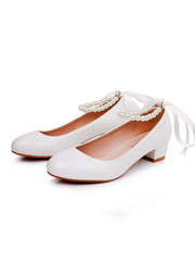 Round Toe Chunky Heels Beaded Wedding Shoes