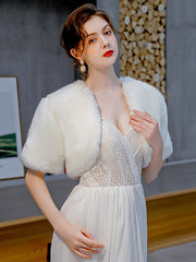 Short Sleeves Bridal Faux Fur Cover-Up