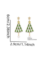 Christmas Tree Hollow Diamond Pearl Earrings