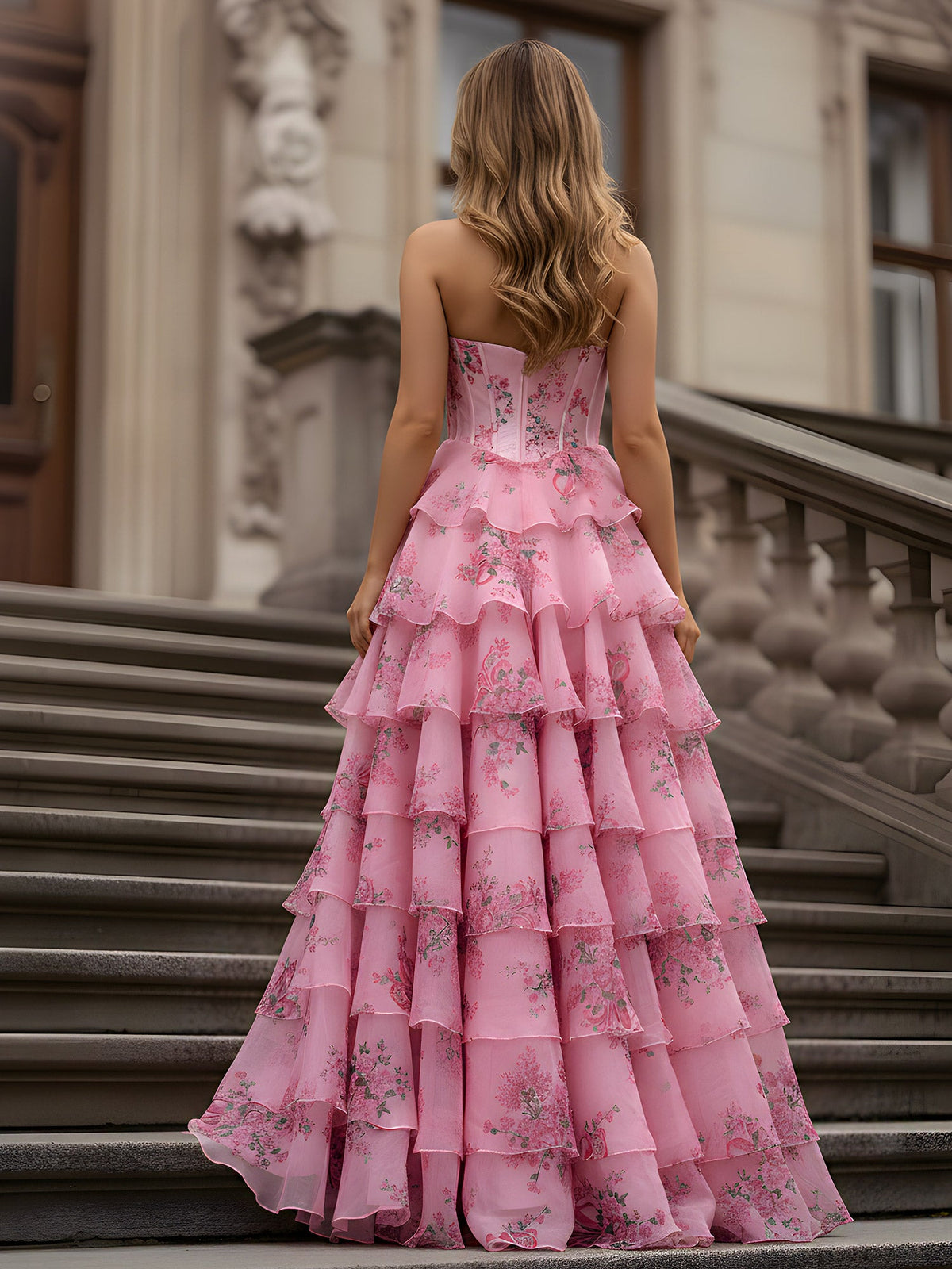 chiffon prom & homecoming dresses Lace Tiered Dress – Sweetheart Gown With Slit, Ruffle Chiffon, Light Coral, US2 formal chiffon dress