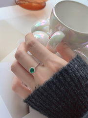 925 Sterling Silver Round Emerald Ring