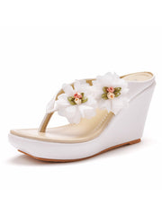Casual Flower Decor Flip-Flop Wedge Heels Sandals